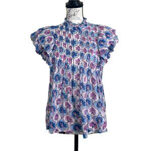 Oliphant Blue and Pink Floral Blouse XXS